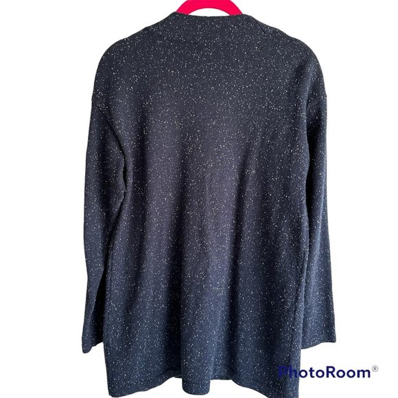 J.JILL Navy Blue Speckled Cotton‎ Angora Blend Ladies Minimalist Cardigan, PS - Picture 2 of 6
